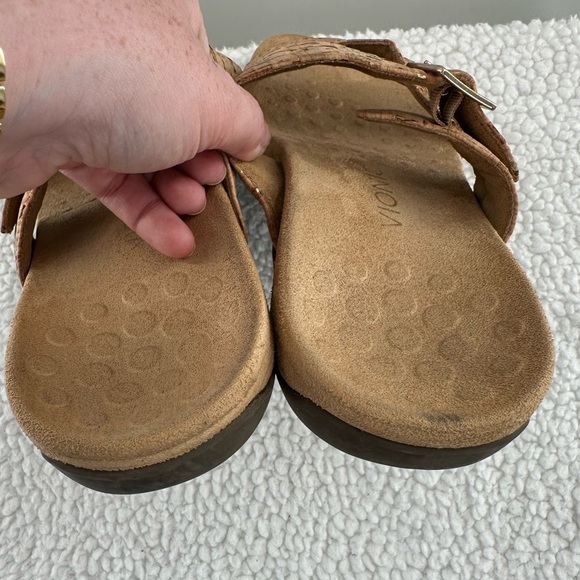Vionic Skylar Brown Cork Print Adjustable Buckle Slide Slip On Sandals - Picture 6 of 7